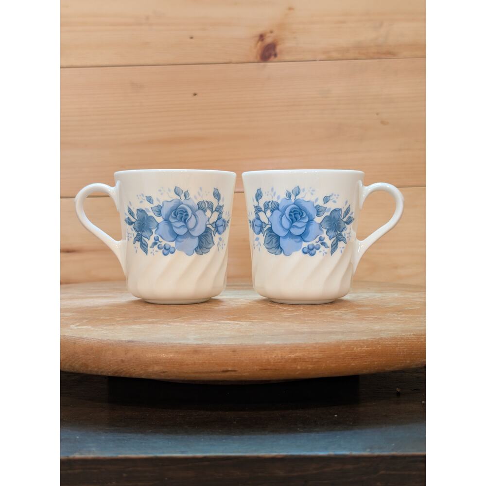 Set of 2 Vintage Replacement Corning Corelle Blue Velvet Coffee Mugs